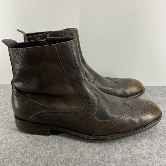 Geox Men’s Brown Leather Western Dress Shoe Ankle Boot Size 43.5 or US 10-10.5 - Picture 5 of 12